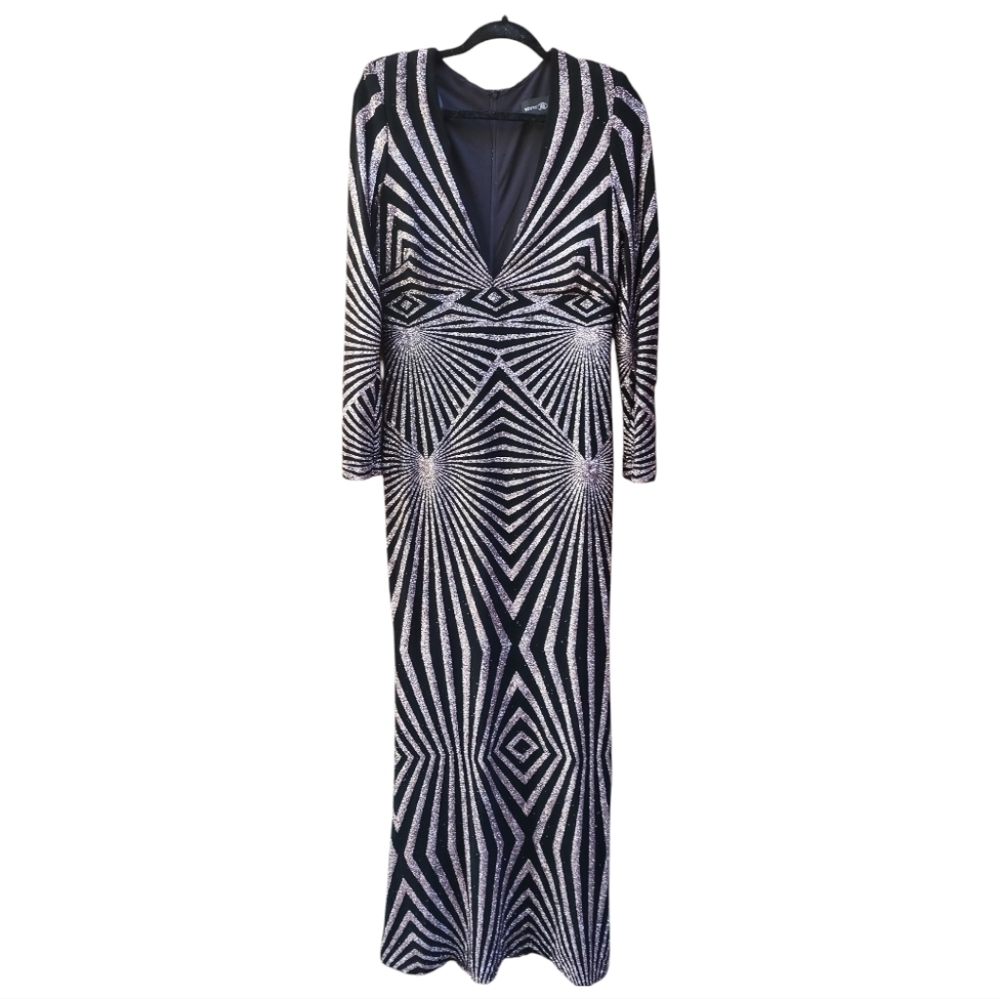 Betsy & Adam Aztec print Gown 14 Stretch super sexy